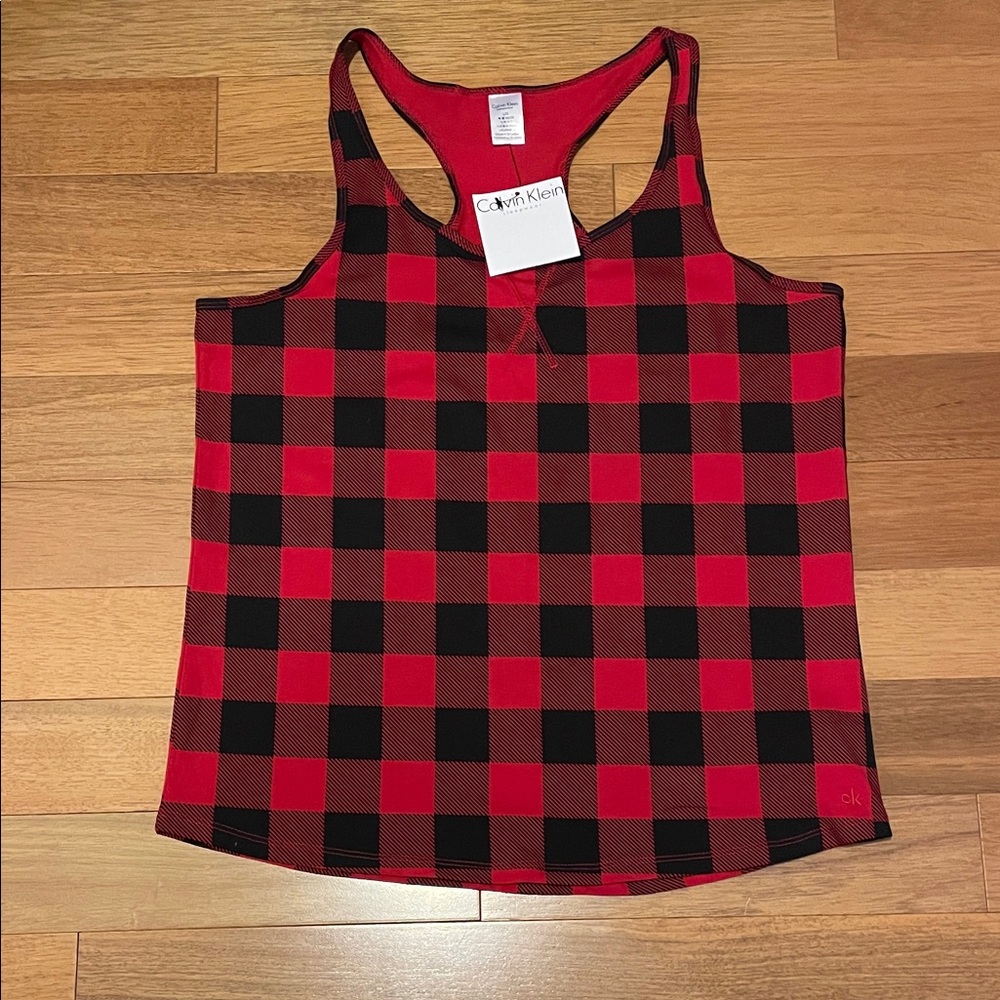 Calvin Klein Women's Buffalo Plaid Red and Black Checkered Tank Sleepwear Top